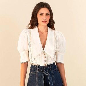 FARM Rio Off-White Cropped Blouse